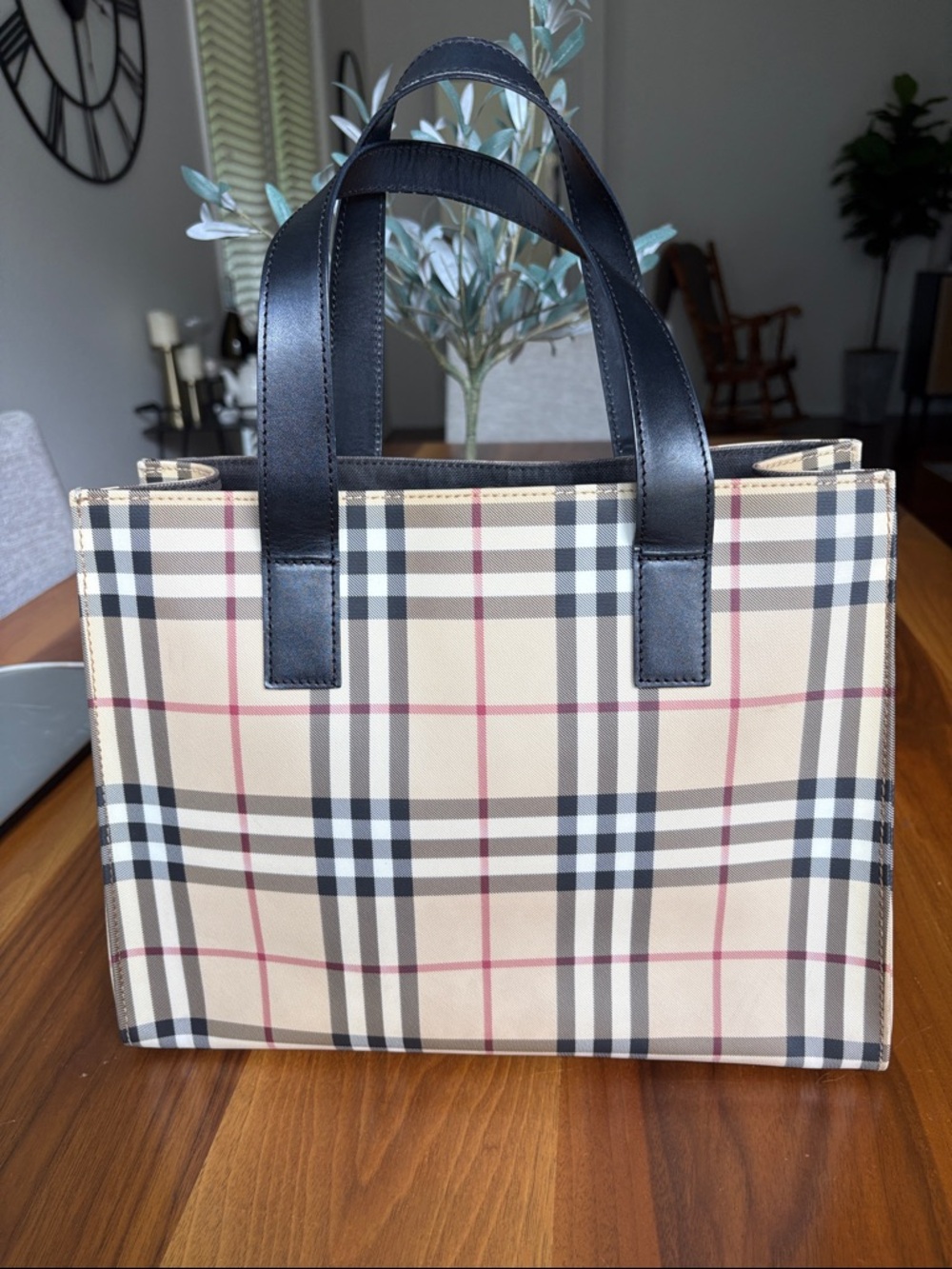 Burberry Beige Check Shoulder Bag with Black Straps
Not sure if it is authentic.